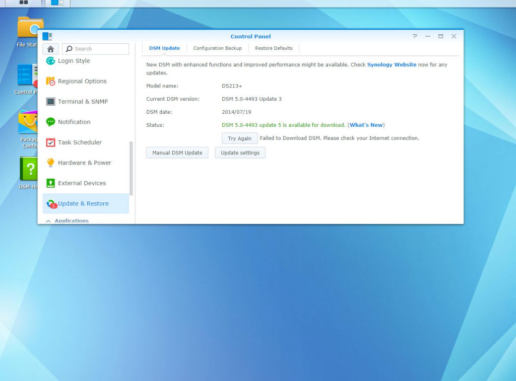 DSM 5.0 update fix on the Synology NAS