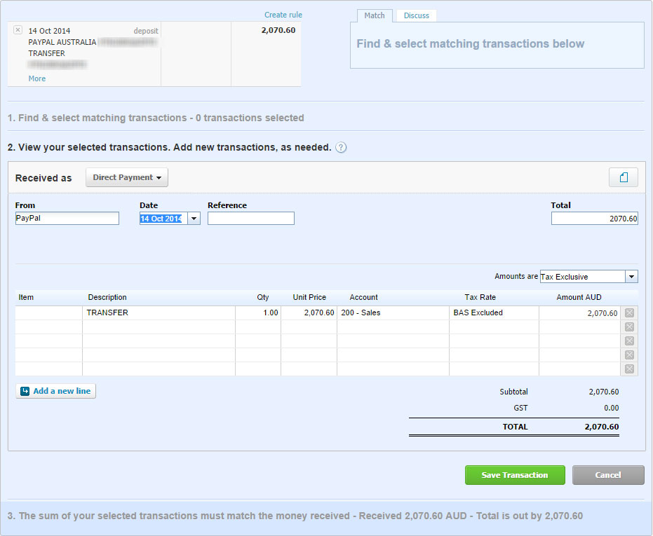Xero accounting screenshot